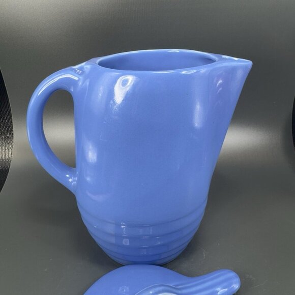 Vintage 1930s Universal Potteries Tip Top Jug Refrigerator Pitcher Lid Blue VTG - Picture 11 of 16